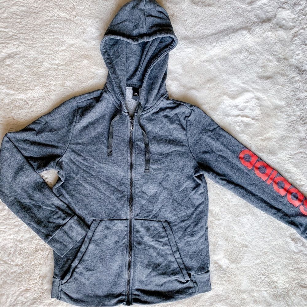 Adidas Gray Logo Sleeve Hoodie Size M